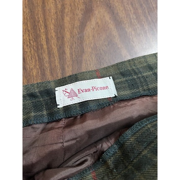 VTG Evan Picone Wool Skirt Sz L? Green Brown Yellow Plaid Pleated Union Made USA - Picture 7 of 9